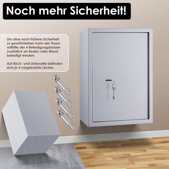 KESSER® Tresor Möbeltresor mit Doppelbartschloss, Safe Geldschrank Boden-Wandtresor Wandsafe 50x35x31cm ink. 2 x Schlüssel & Befestigungsschrauben, Silber