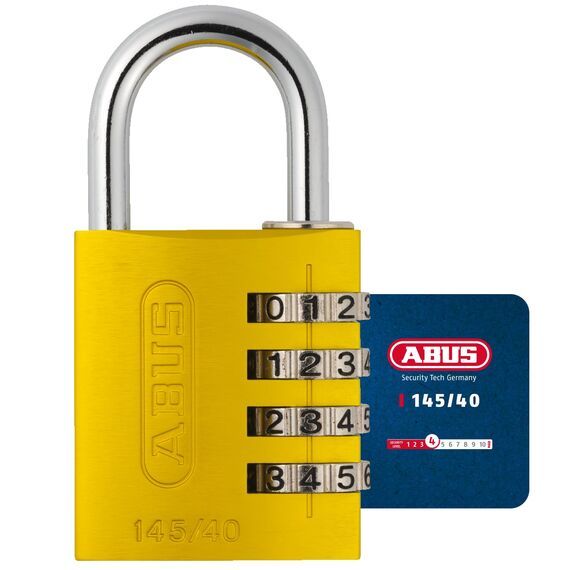 ABUS Zahlenschloss 145/40 Gelb - Kofferschloss, Spindschloss u. v. m. - Aluminium-Vorhängeschloss - individuell einstellbarer Zahlencode - ABUS-Sicherheitslevel 4