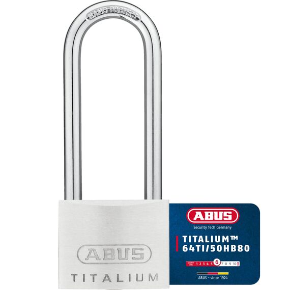 ABUS Vorhängeschloss Titalium 64TI/50HB80 mit hohem Bügel - Kellerschloss mit Schlosskörper aus Spezial-Aluminium - gehärteter Stahlbügel - ABUS-Sicherheitslevel 6