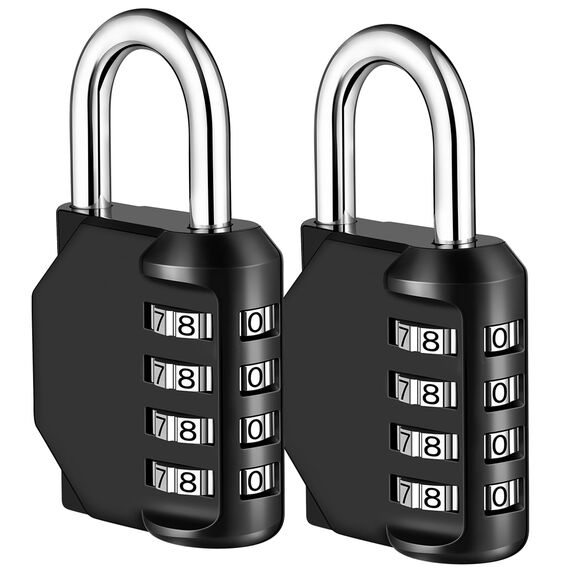 NAGE Schloss mit Zahlencode, Vorhängeschloss mit Zahlencode 4 Stellig, Spindschloss mit Zahlencode für Fitnessstudio und Schule, Vorhängeschloss Wetterfest für Garagen, Kellertür (2 Stücke, Schwarz)