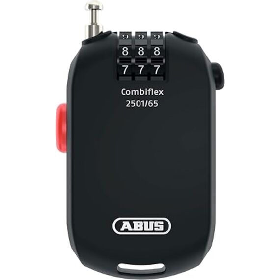 ABUS Spezialschloss Combiflex 2501/65 - Geeignet als Gepäcksicherung, Skischloss, Helmsicherung - 65 cm Stahlkabel - mit Zahlencode - Schwarz