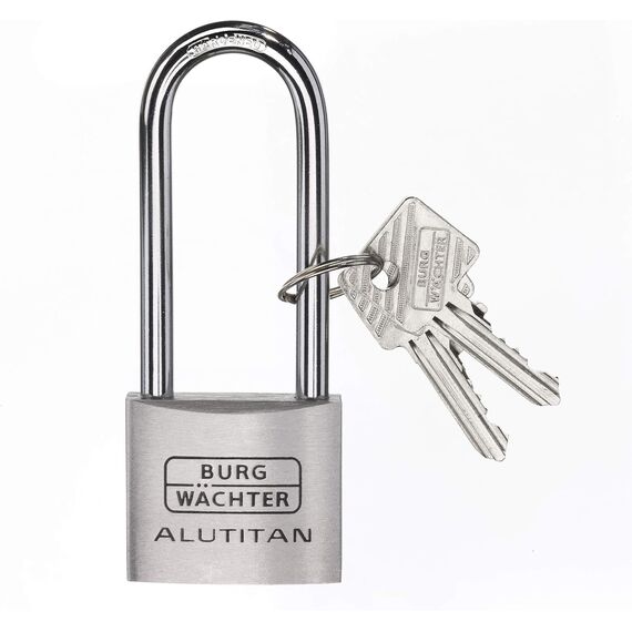 Burg-Wächter Vorhangschloss, Vorhängeschloss mit Schlüssel, 6,9 mm Bügelstärke, massives Aluminiumschloss, Innenwerk rostfrei, Gehärtet, Alutitan 770 HB 40 65 SB