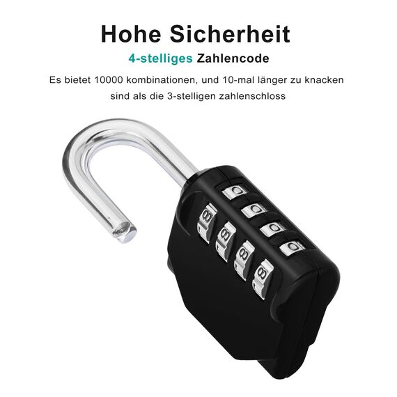 ZHEGE Vorhängeschloss Zahlenschlösser, Schlösser mit Zahlencode 4 Stellig, Vorhänge Zahlenschloss Spind für Fitnessstudio, Kombinations Vorhängeschlösser Wetterfest (2 Stücke, Schwarz)