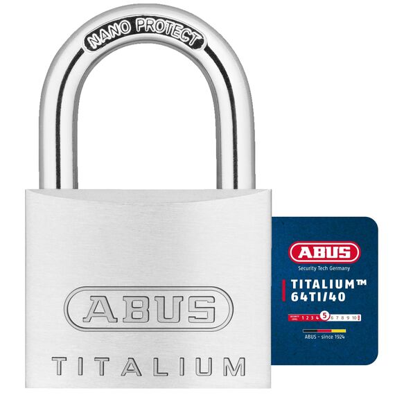 ABUS Vorhängeschloss Titalium 64TI/40 - Kellerschloss mit Schlosskörper aus Spezial-Aluminium - gehärteter Stahlbügel - ABUS-Sicherheitslevel 5