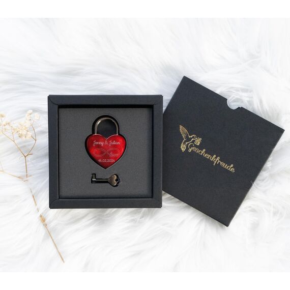 Geschenkfreude Liebesschloss mit Gravur - witterungsbeständig - personalisierte Valentinstags Geschenke für Sie und Ihn - Geschenk für Paare - Liebesgeschenke - Schloss mit Gravur rot