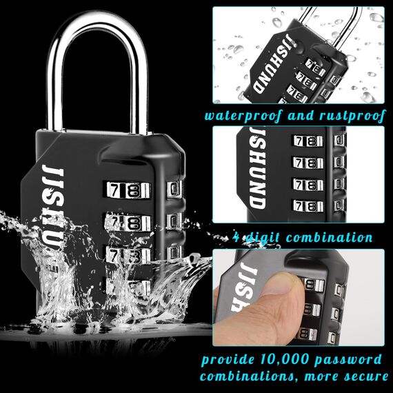 2 Stück Vorhängeschloss Zahlenschloss, 4 Stellig Zinklegierung Schloss Mit Zahlencode, Metall Vorhängeschloss mit Zahlencode für Spind Fitnessstudio Werkzeugkasten (Schwarz, Rot)