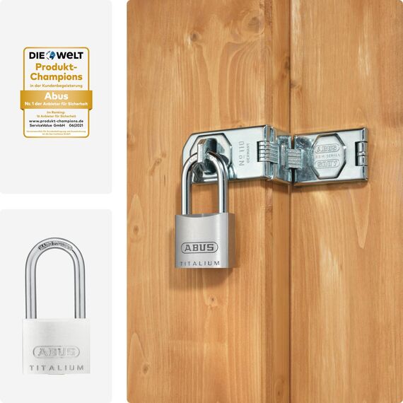 ABUS Vorhängeschloss Titalium 64TI/40HB40 gl.-6411 - gleichschließend und mit hohem Bügel - Kellerschloss mit Schlosskörper aus Spezial-Aluminium - ABUS-Sicherheitslevel 5