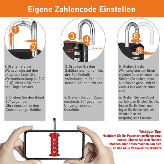 NAGE 4-stelliges Zahlenschloss, Fitnessstudio-Vorhängeschloss, wetterfestes Vorhängeschloss, geeignet für Spinde, Türen, Gartentore, Garagen, Kellertüren, Zäune (1 Stück, rot)