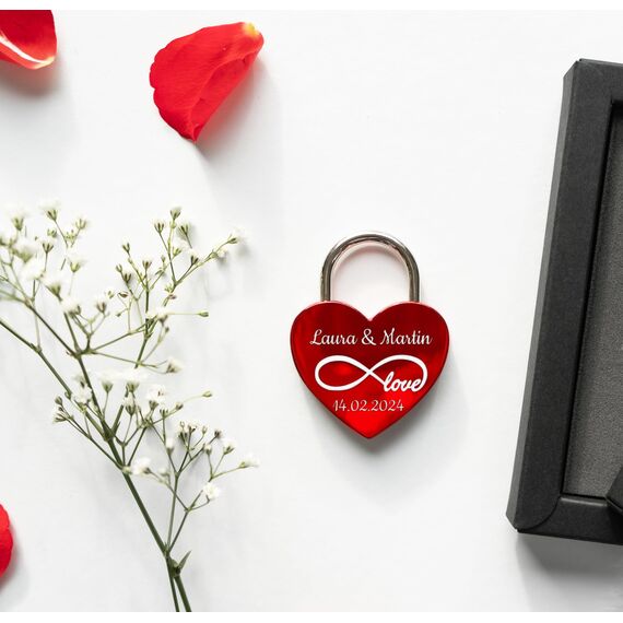 Geschenkfreude Liebesschloss mit Gravur - witterungsbeständig - personalisierte Valentinstags Geschenke für Sie und Ihn - Geschenk für Paare - Liebesgeschenke - Schloss mit Gravur rot
