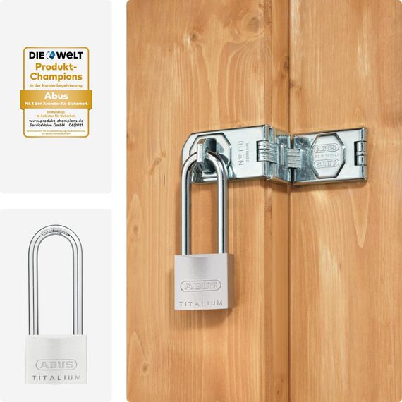 ABUS Vorhängeschloss Titalium 64TI/50HB80 mit hohem Bügel - Kellerschloss mit Schlosskörper aus Spezial-Aluminium - gehärteter Stahlbügel - ABUS-Sicherheitslevel 6