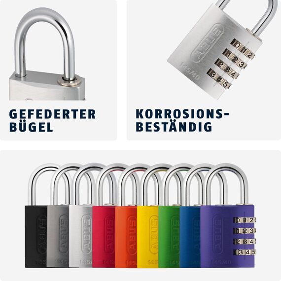 ABUS Zahlenschloss 145/40 Gelb - Kofferschloss, Spindschloss u. v. m. - Aluminium-Vorhängeschloss - individuell einstellbarer Zahlencode - ABUS-Sicherheitslevel 4