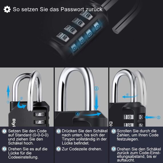 Diyife 3 Stück 4-Stelliges Zahlenschloss, Vorhängeschloss, Kombinationsschloss, Wetterfestes Metall, Plated Steel Combination Lock für Schule, Gym Locker, Hasp Cabinet, Storage, Garage, Gatter