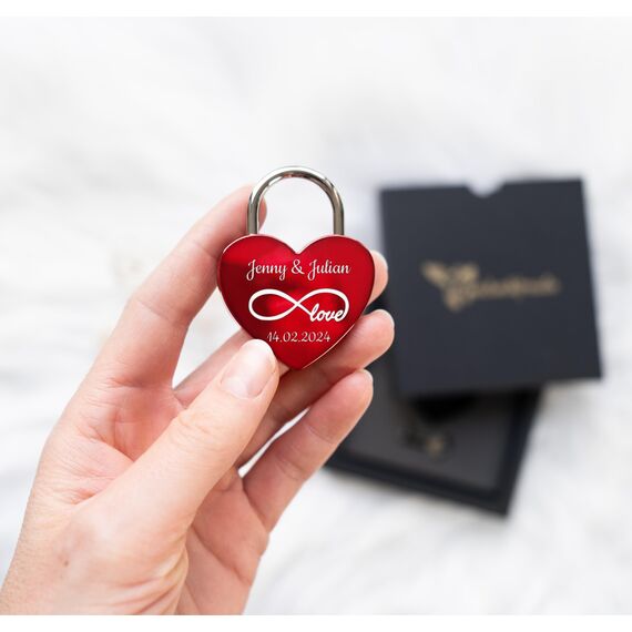 Geschenkfreude Liebesschloss mit Gravur - witterungsbeständig - personalisierte Valentinstags Geschenke für Sie und Ihn - Geschenk für Paare - Liebesgeschenke - Schloss mit Gravur rot