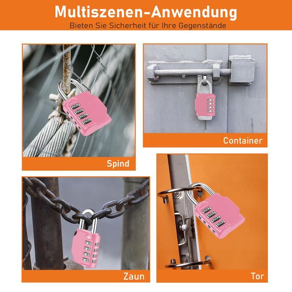NAGE Schloss mit Zahlencode, Zahlenschloss Vorhängeschloss, Zahlenschloss 4 Stellig, Spind Schloss für Fitnessstudio und Schule, Vorhängeschloss Wetterfest für Tür, Gartenzäunen (1 Stück, Rosa)