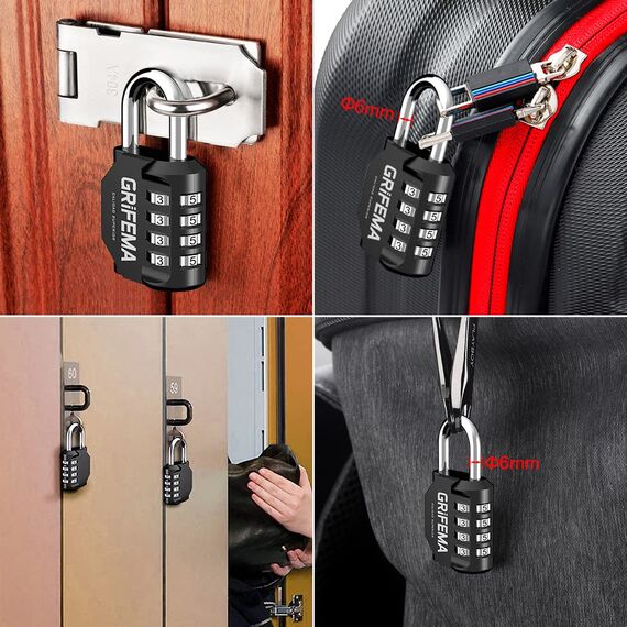 GRIFEMA Zahlenschloss 4 Stellig-Vorhängeschloss Wetterfest Frostsicher,Schloss mit Zahlencode Zinklegierung,Robust,Sicher, Schlösser für Spind, Schuppen, Schule, Fitnessstudio,1Pack, Black
