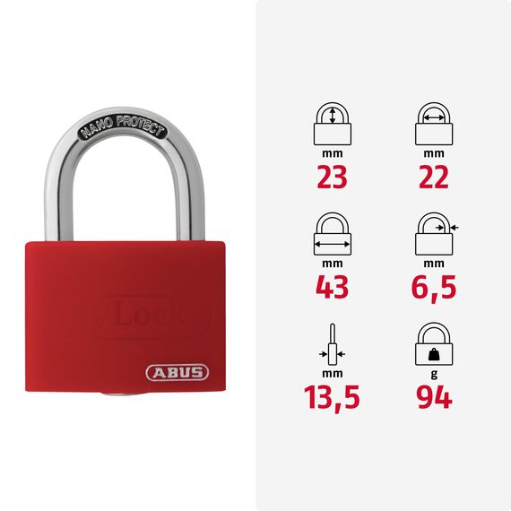 ABUS Aluminium-Vorhangschloss "myLock" T65AL/40, rot, 50870