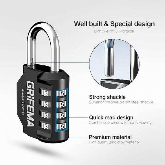 GRIFEMA 2 Pack Zahlenschloss 4 Stellig-Vorhängeschloss Wetterfest Frostsicher,Schloss mit Zahlencode Zinklegierung,Robust,Sicher, für Spind, Schuppen, Schule, Fitnessstudio,(2 Stück)1er Pack