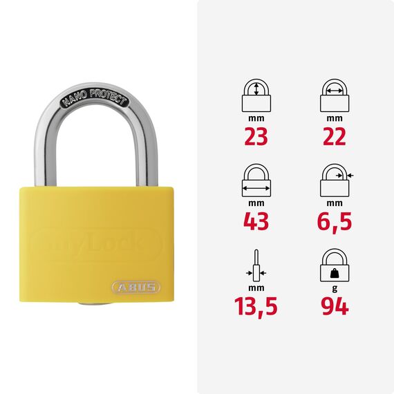 ABUS Vorhängeschloss T65AL/40 myLOCK - individuell beschreibbar - Spindschloss - massiver Aluminium-Schlosskörper - ABUS-Sicherheitslevel 5 - Gelb