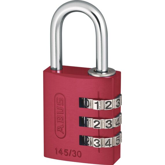 ABUS Zahlenschloss 145/30 Rot - Kofferschloss, Spindschloss u. v. m. - Aluminium-Vorhängeschloss - individuell einstellbarer Zahlencode - ABUS-Sicherheitslevel 3