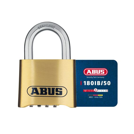 ABUS Zahlenschloss 180IB/50 - Vorhängeschloss aus Messing - wetterfest - mit individuell einstellbarem Zahlencode - ABUS-Sicherheitslevel 5 - Messingfarben