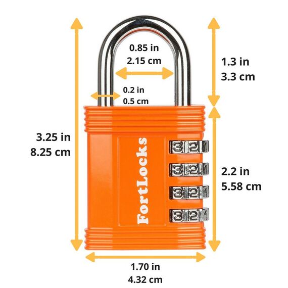 Vorhängeschloss mit Zahlencode | 4-stelliges Zahlenschloss aus Zinklegierung | Geeignet als Spindschloss und für den Außeneinsatz | Wetterfest, rostfrei, robust | 1 Stück, Orange