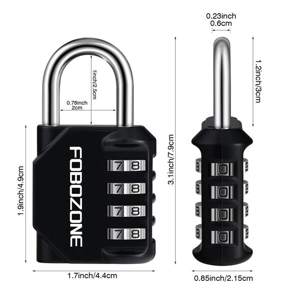 FOBOZONE Zahlenschlösser Vorhängeschloss, 4-stelliges wasserdichtes Vorhängeschloss mit zurücksetzbarem Code, für Turnhallenschließfach, Schrank, Schuppen, Haspel, Tor (Schwarz 2 Pack)
