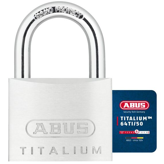 ABUS Vorhängeschloss Titalium 64TI/50 gl.-6512 - gleichschließend - Kellerschloss mit Schlosskörper aus Spezial-Aluminium - gehärteter Stahlbügel - ABUS-Sicherheitslevel 6