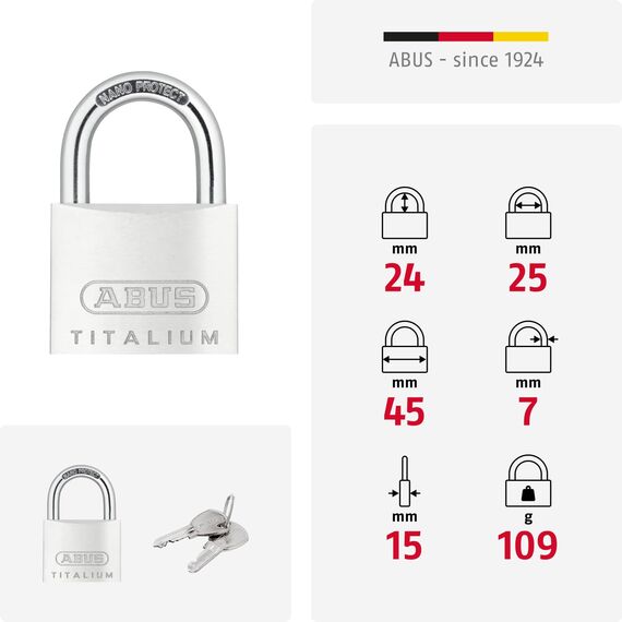 ABUS Vorhängeschloss Titalium 64TI/45 gl.-6455 - gleichschließend - Kellerschloss mit Schlosskörper aus Spezial-Aluminium - gehärteter Stahlbügel - ABUS-Sicherheitslevel 5
