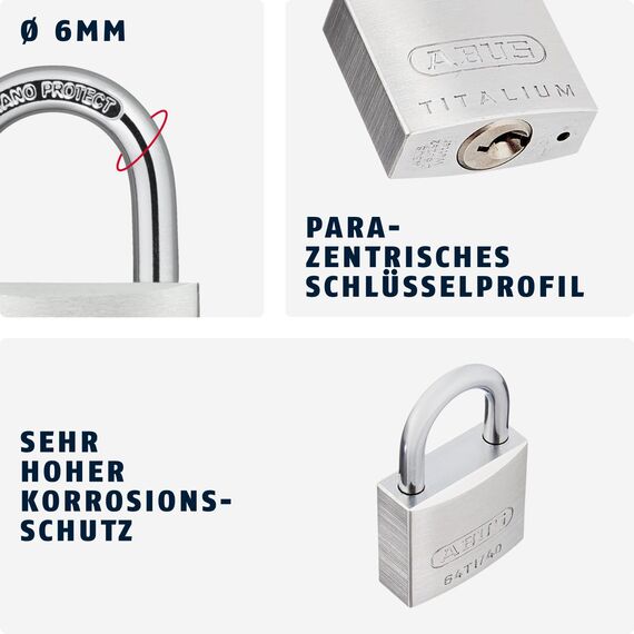 ABUS Vorhängeschloss Titalium 64TI/40 - 4er Set, gleichschließend - Kellerschloss mit Schlosskörper aus Spezial-Aluminium - gehärteter Stahlbügel - ABUS-Sicherheitslevel 5