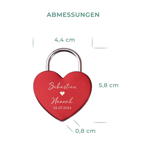 LAUBLUST Liebesschloss mit Gravur und Schlüssel inkl. Geschenkbox - Im Herzen Verbunden - Personalisiertes Geschenk für Paare | Schloss für Brautpaare & Verliebte | Geschenk zur Hochzeit & Verlobung