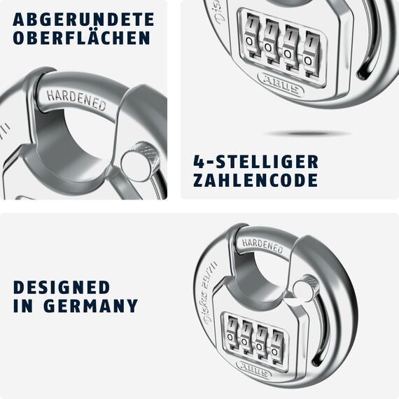 ABUS Vorhängeschloss Diskus Combo 29/70 - Zahlenschloss mit 4-stelligem Zahlencode für hohe Sicherheit - für innen und außen - Schlosskörper aus Edelstahl