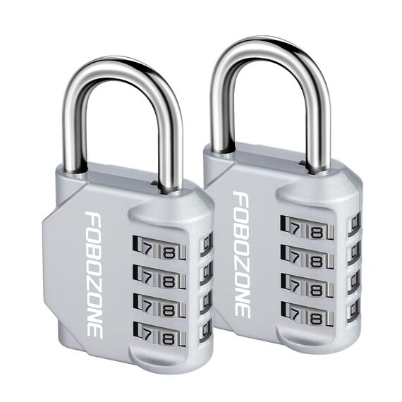FOBOZONE Zahlenschlösser Vorhängeschloss, 4-stelliges wasserdichtes Vorhängeschloss mit zurücksetzbarem Code, für Turnhallenschließfach, Schrank, Schuppen, Haspel, Tor (Silber 2 Pack)