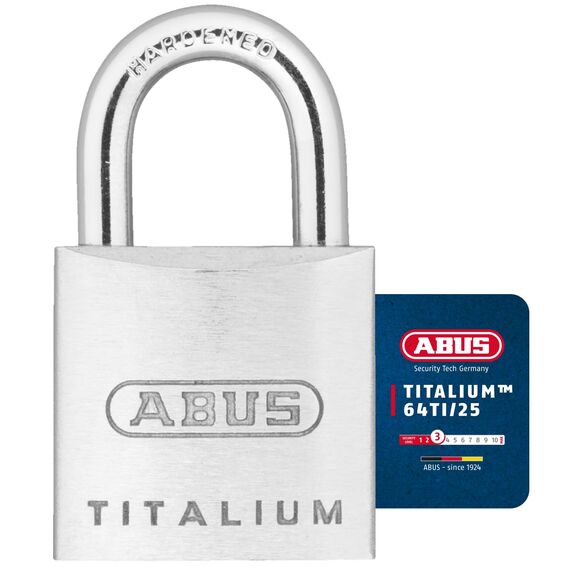 ABUS Vorhängeschloss Titalium 64TI/25 gl.-6256 - gleichschließend - Schlosskörper aus Spezial-Aluminium - gehärteter Stahlbügel - ABUS-Sicherheitslevel 3 - Silber