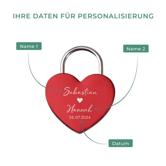 LAUBLUST Liebesschloss mit Gravur und Schlüssel inkl. Geschenkbox - Im Herzen Verbunden - Personalisiertes Geschenk für Paare | Schloss für Brautpaare & Verliebte | Geschenk zur Hochzeit & Verlobung