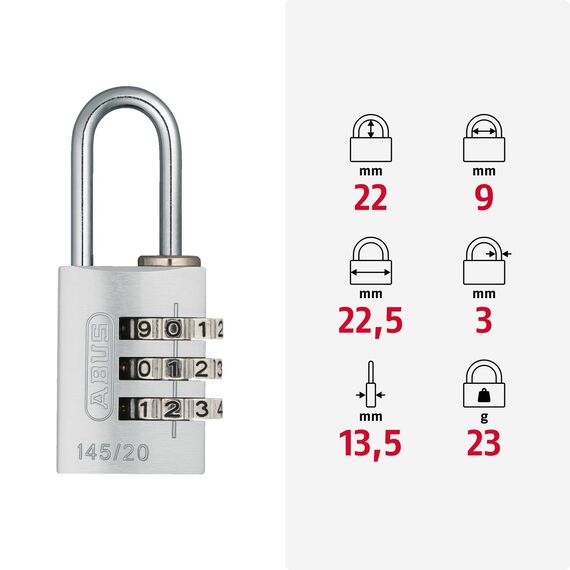 ABUS Zahlenschloss 145/20 Orange - Kofferschloss, Spindschloss u. v. m. - Aluminium-Vorhängeschloss - individuell einstellbarer Zahlencode - ABUS-Sicherheitslevel 3