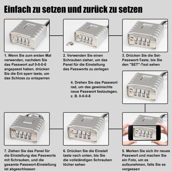 4-Stelliges Schwer Zahlenschloss, Diyife 52MM Heavy Duty Vorhängeschloss mit 8MM Dicker Schäkel, aus 304 Edelstahl, Wasserdicht und Diebstahlsicher für Hof, Zaun, Garagen, Tore - Silber