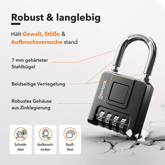 Vorhängeschloss mit Zahlencode – robustes, wetterfestes 4-stelliges Zahlenschloss mit starkem 7 mm Bügel – für Spinde, Schränke, Tore, Zäune, Schuppen & Garten – 1er-Pack, Schwarz