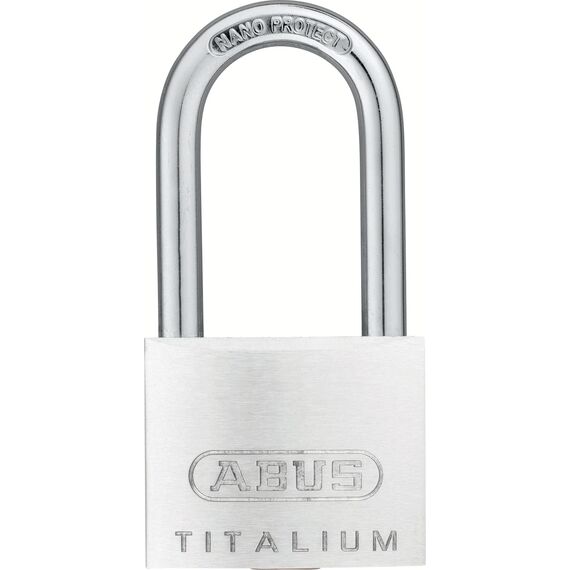 ABUS Vorhängeschloss Titalium 64TI/40HB40 gl.-6412 - gleichschließend und mit hohem Bügel - Kellerschloss mit Schlosskörper aus Spezial-Aluminium - ABUS-Sicherheitslevel 5