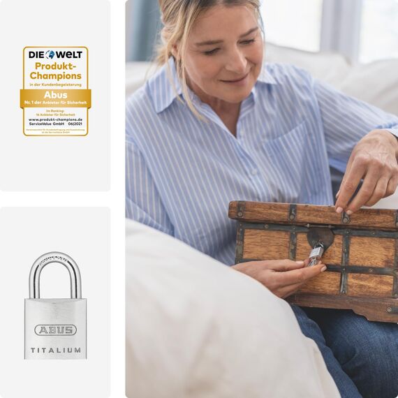 ABUS Vorhängeschloss Titalium 64TI/20 - 2er Set, gleichschließend - Schlosskörper aus Spezial-Aluminium - gehärteter Stahlbügel - ABUS-Sicherheitslevel 3 - Silber