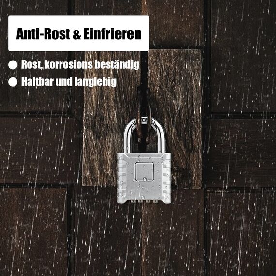 4-Stelliges Schwer Zahlenschloss, Diyife 52MM Heavy Duty Vorhängeschloss mit 8MM Dicker Schäkel, aus 304 Edelstahl, Wasserdicht und Diebstahlsicher für Hof, Zaun, Garagen, Tore - Silber