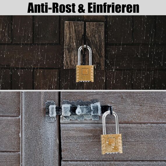 Schwer Zahlenschloss, Diyife 4-Stelliges Kombinationsschloss mit 8MM Dicker Langem Schäkel, 304 Edelstahl, Ein-Knopf-Entriegelung, Wasserdicht & Diebstahlsicher für Hof, Zaun, Garagen, Tore - Messing