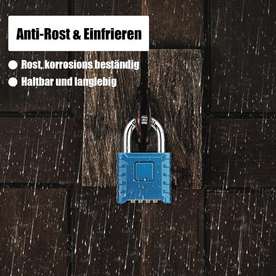 4-Stelliges Schwer Zahlenschloss, Diyife 52MM Sicherheitsschloss mit 8MM Dicker Schäkel, aus 304 Edelstahl, Ein-Knopf-Entriegelung, Wasserdicht und Diebstahlsicher für Hof, Zaun, Garagen, Tore - Blau