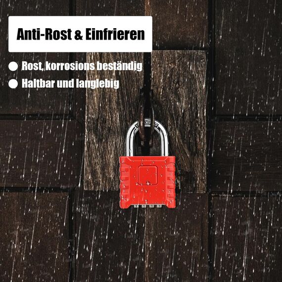 4-Stelliges Schwer Zahlenschloss, Diyife 52MM Sicherheitsschloss mit 8MM Dicker Schäkel, aus 304 Edelstahl, Ein-Knopf-Entriegelung, Wasserdicht und Diebstahlsicher für Hof, Zaun, Garagen, Tore - Rot
