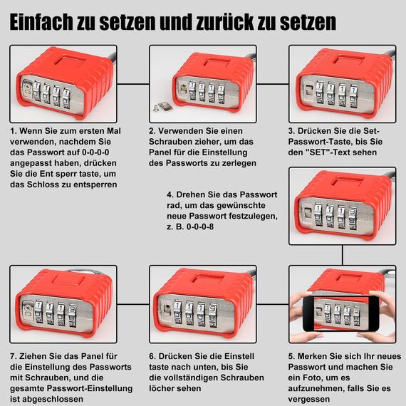 4-Stelliges Schwer Zahlenschloss, Diyife 52MM Sicherheitsschloss mit 8MM Dicker Schäkel, aus 304 Edelstahl, Ein-Knopf-Entriegelung, Wasserdicht und Diebstahlsicher für Hof, Zaun, Garagen, Tore - Rot