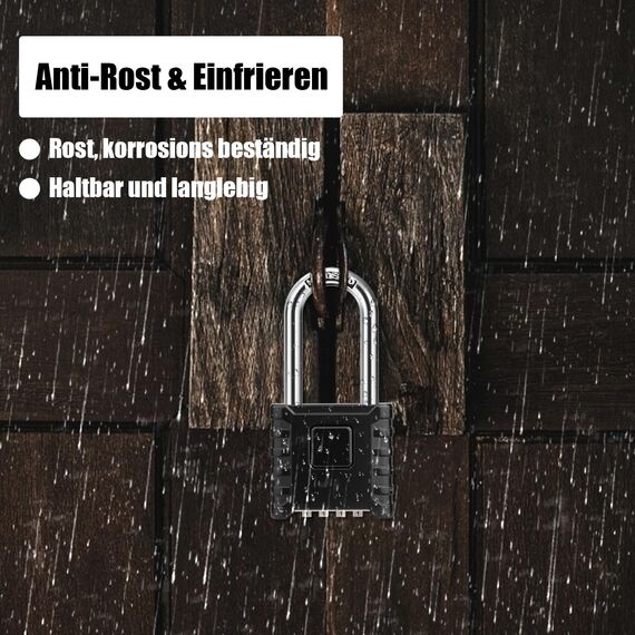 4-Stelliges Zahlenschloss Langer Bügel, Diyife Schwer Vorhängeschloss mit 8MM Dicker, 304 Edelstahl, Ein-Knopf-Entriegelung, Wasserdicht und Diebstahlsicher für Hof, Zaun, Garagen, Tore - Schwarz