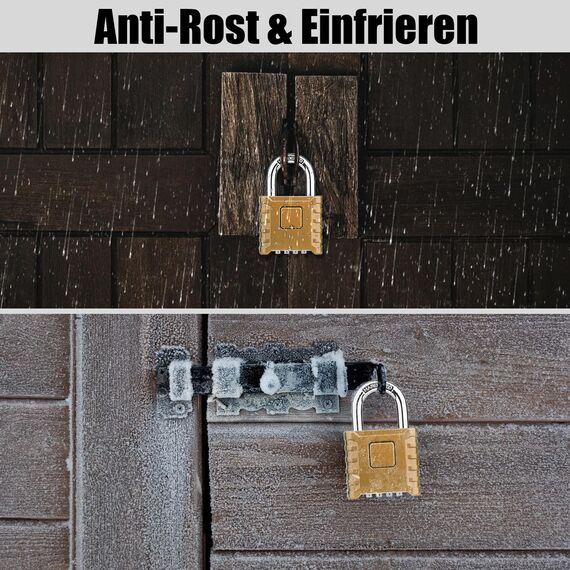Schwer Zahlenschloss, Diyife 52MM 4-Stelliges Kombinationsschloss mit 8MM Dicker Schäkel, Sicherheitsschloss aus 304 Edelstahl, Wasserdicht und Diebstahlsicher für Hof, Zaun, Garagen, Tore - Messing