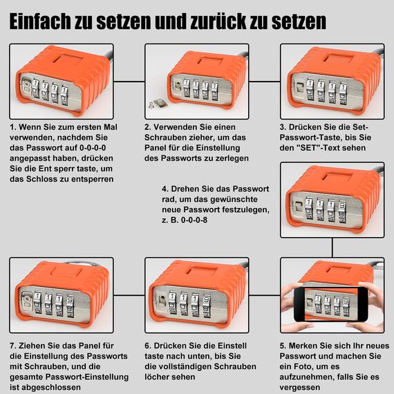 4-Stelliges Schwer Zahlenschloss, Diyife 52MM Heavy Duty Vorhängeschloss mit 8MM Dicker Schäkel, aus 304 Edelstahl, Wasserdicht und Diebstahlsicher für Hof, Zaun, Garagen, Tore - Orange