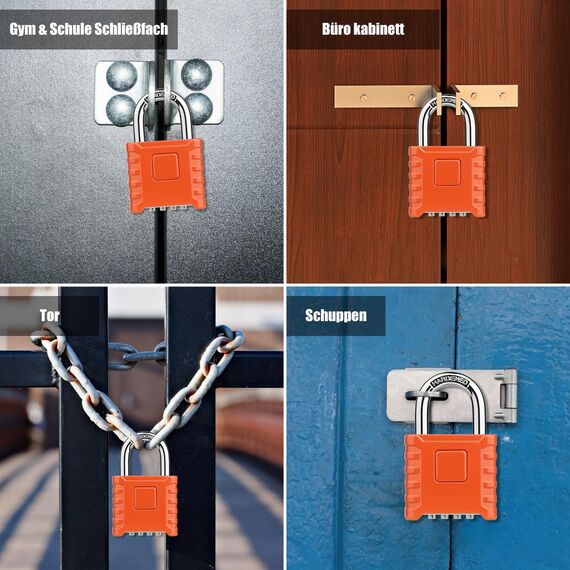 4-Stelliges Schwer Zahlenschloss, Diyife 52MM Heavy Duty Vorhängeschloss mit 8MM Dicker Schäkel, aus 304 Edelstahl, Wasserdicht und Diebstahlsicher für Hof, Zaun, Garagen, Tore - Orange