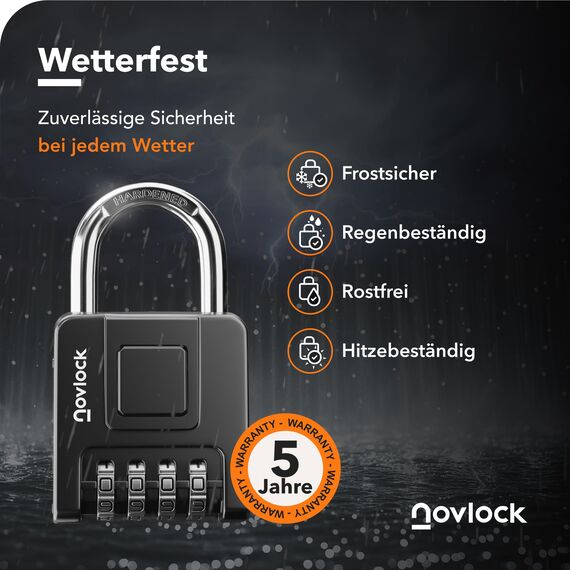 Vorhängeschloss mit Zahlencode – robustes, wetterfestes 4-stelliges Zahlenschloss mit starkem 7 mm Bügel – für Spinde, Schränke, Tore, Zäune, Schuppen & Garten – 1er-Pack, Schwarz