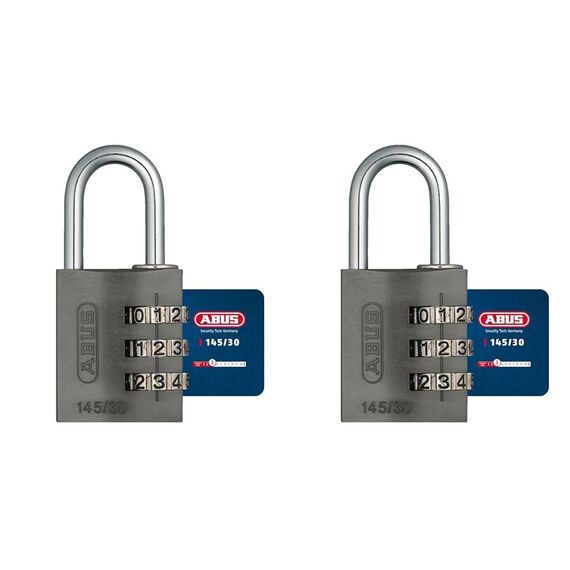 ABUS Zahlenschloss 145/30 Titanium - Kofferschloss, Spindschloss u. v. m. - Aluminium-Vorhängeschloss - individuell einstellbarer Zahlencode - ABUS-Sicherheitslevel 3 (Packung mit 2)